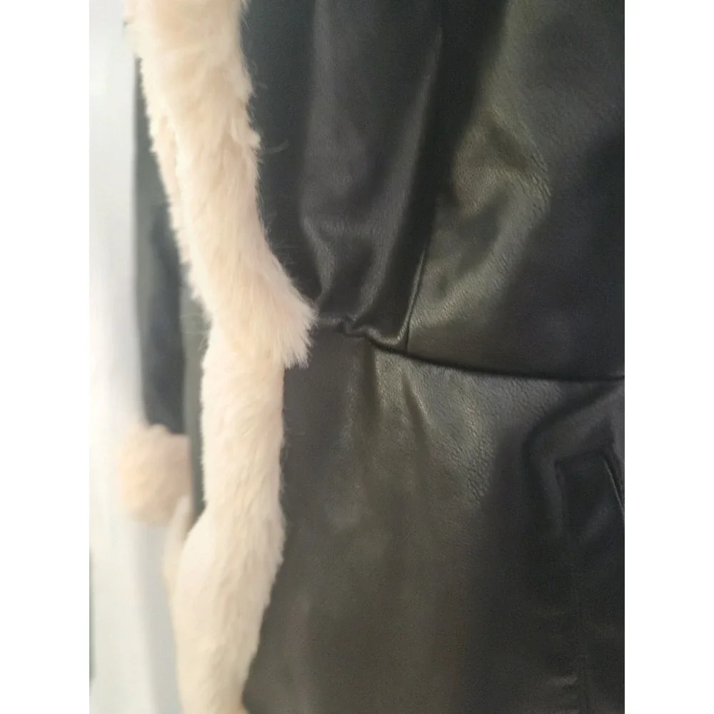 VTG Inspired Girls‎ Dark Brown Faux Fur & Faux  Leather Lined Belted Jacket Sz L